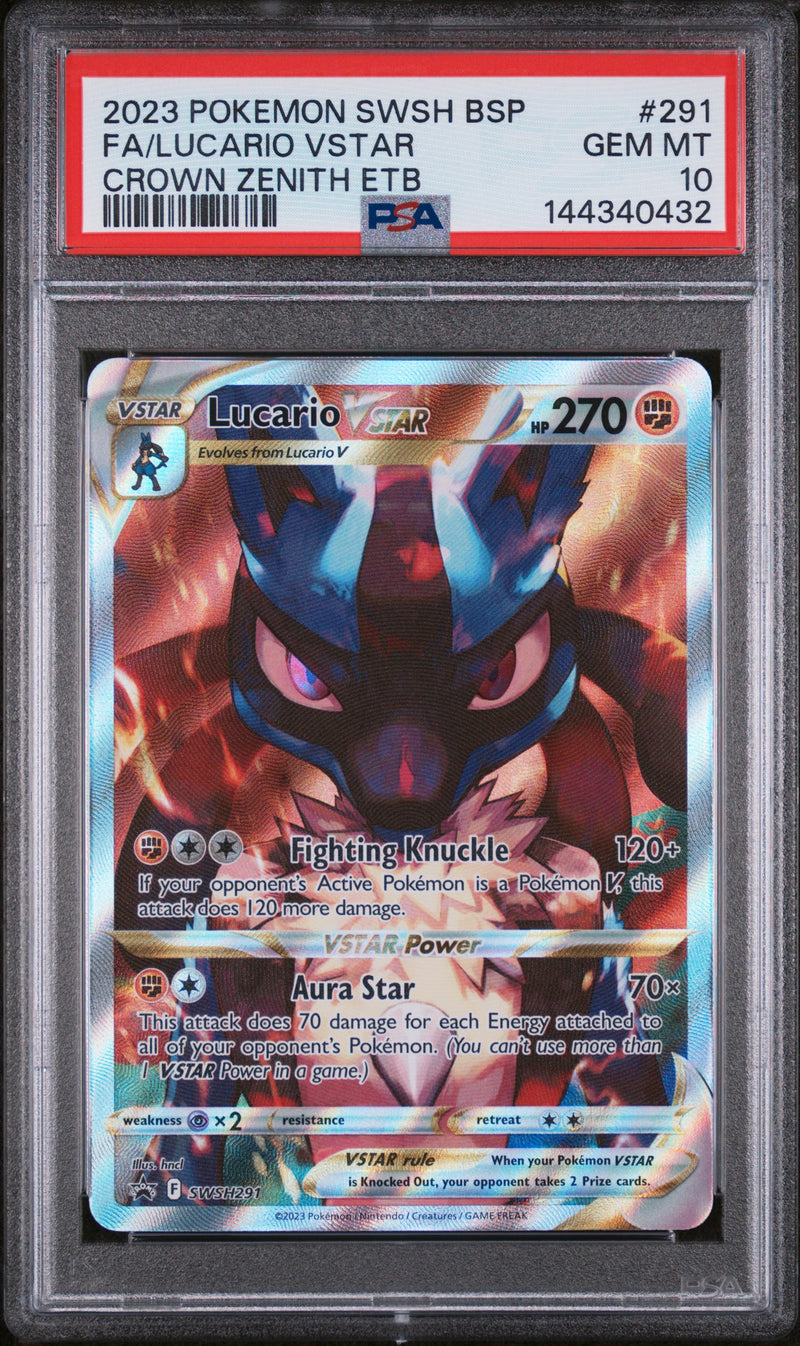 2023 Pokemon SWSH Black Star Promo #291 FA/Lucario VSTAR Crown Zenith ETB PSA 10
