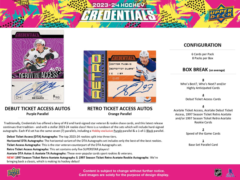 2023/24 Upper Deck Credentials Hockey Hobby Pack