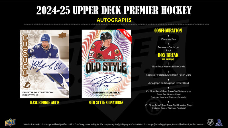 2024/25 Upper Deck Premier Hockey Hobby Box *CALL FOR PRICE*