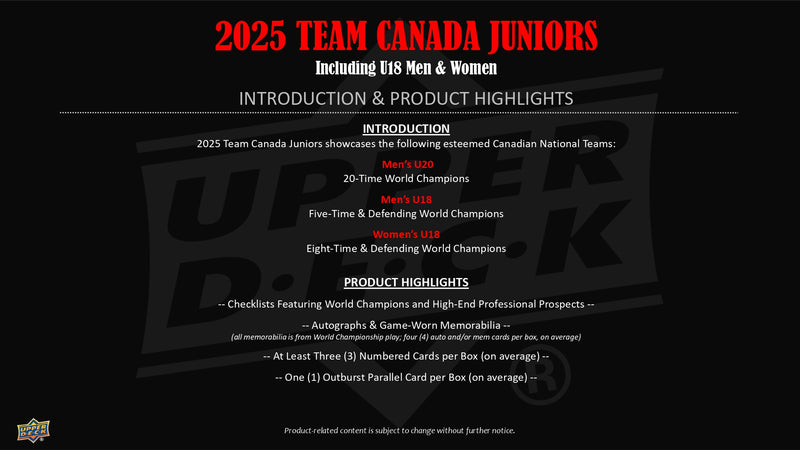 2025 Upper Deck Team Canada Juniors Hobby Pack
