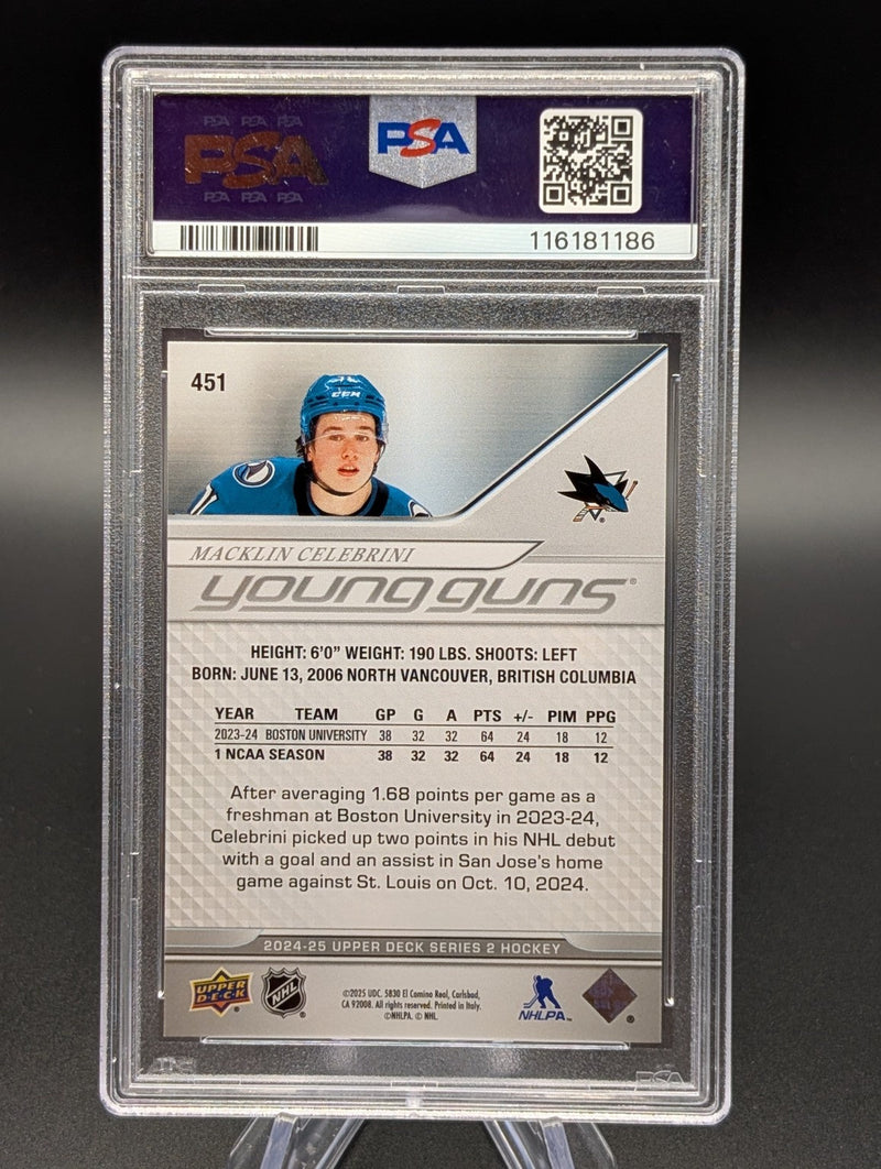 2024-25 Upper Deck Series 2 Macklin Celebrini Young Guns #451 PSA 9