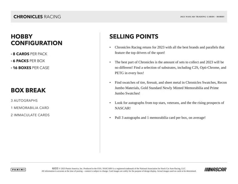2023 Panini Chronicles Racing Hobby Pack