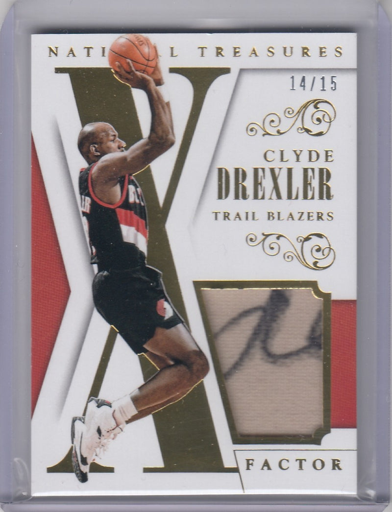 CLYDE DREXLER 2013/14 Panini National Treasures X-Factor Autographed Jersey Card [#14/15]