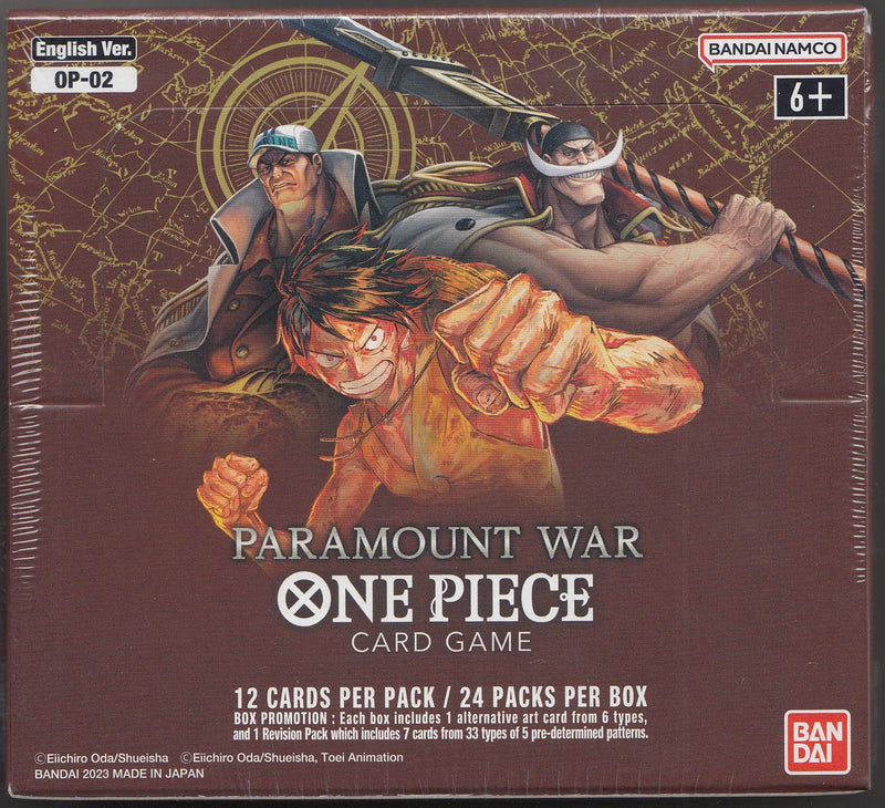 one piece card game paramount war op-02 booster box Game: (OP-02) Each booster pack contains 12 randonly inserted game cards. One Piece OP02 Paramount War