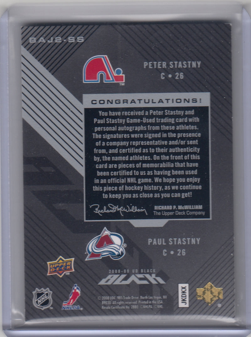 PETER STASTNY & PAUL STASTNY 2008/09 Upper Deck UD Black Dual Autographed Jersey [#15/15]