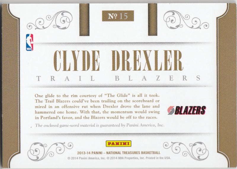 CLYDE DREXLER 2013/14 Panini National Treasures X-Factor Autographed Jersey Card [#14/15]