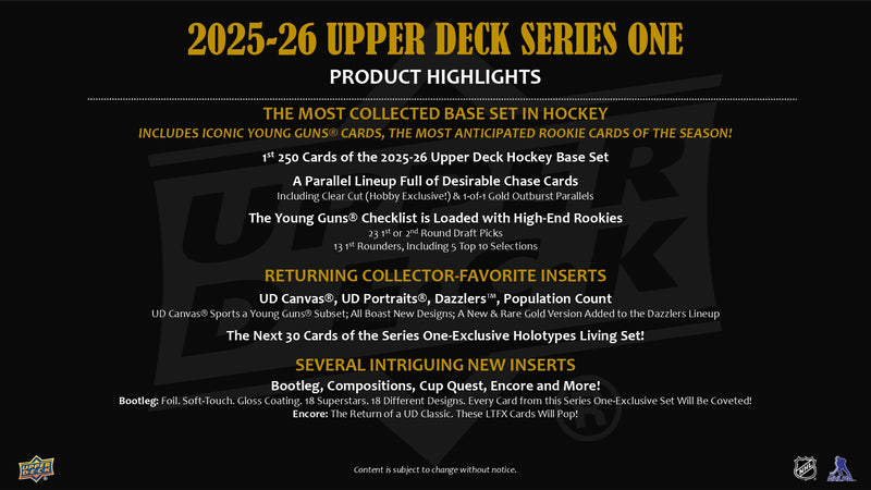 2025/26 Upper Deck Series 1 Hockey 12-Box Hobby Case