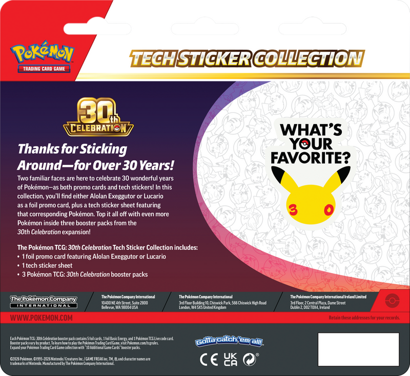 Pokémon TCG: 30th Celebration Tech Sticker Collection - Lucario (September 16th)
