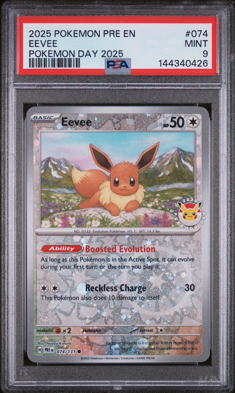 2025 Pokemon Prismatic Evolutions #074 Eevee Pokemon Day 2025 PSA 9