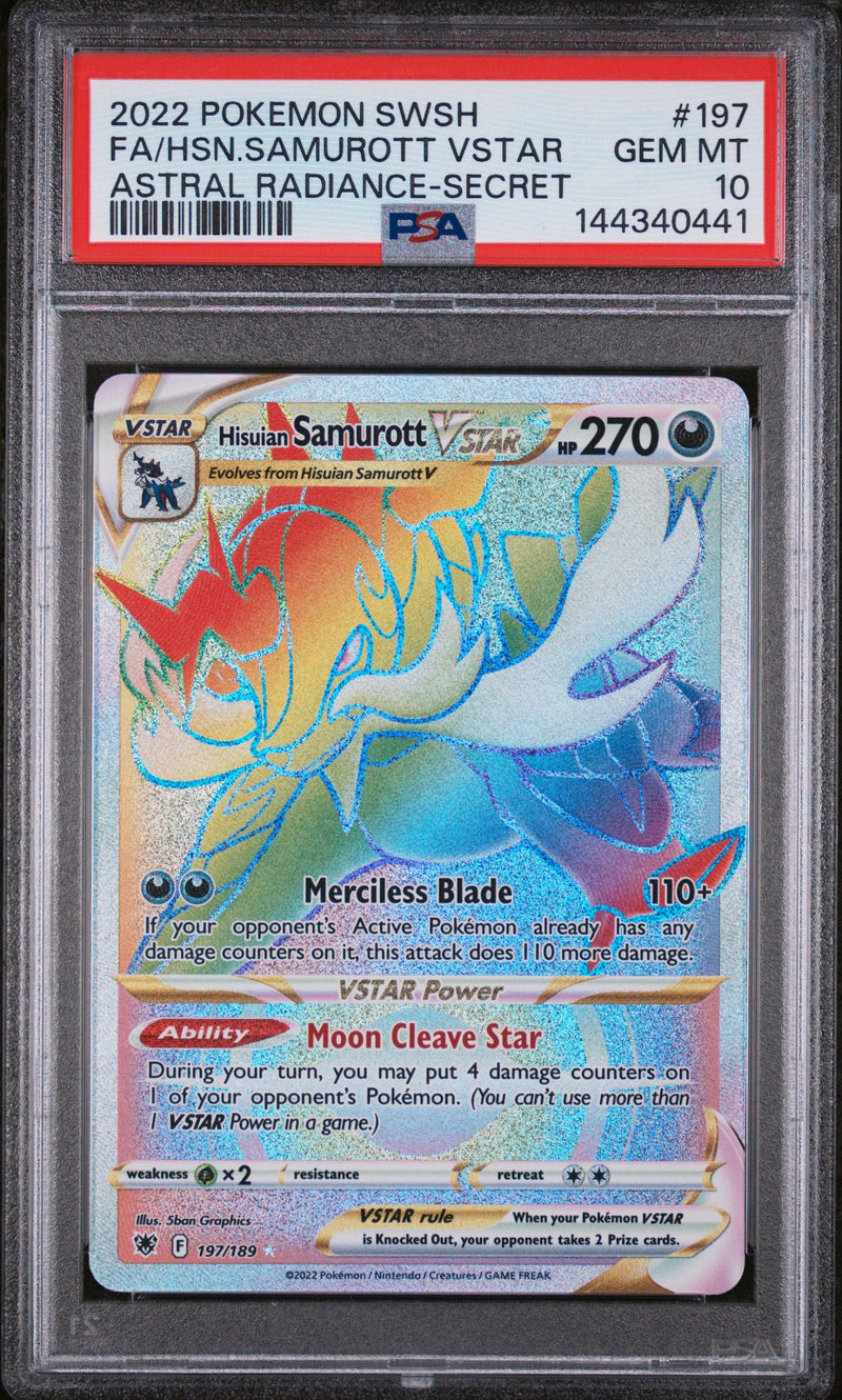 2022 Pokémon SWSH Astral Radiance Hisuian Samurott VSTAR #197/189 FA Secret Rare PSA 10