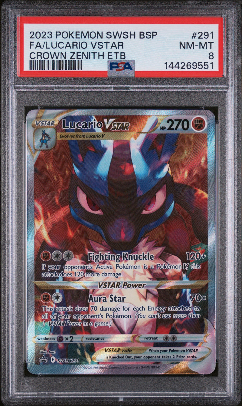 2023 Pokémon SWSH Black Star Promo Lucario VSTAR #291 FA Crown Zenith ETB PSA 8