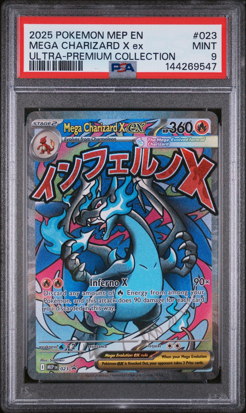 2025 Pokemon MEP EN Black Star Promo #023 Mega Charizard X ex Ultra-Premium Collection PSA 9