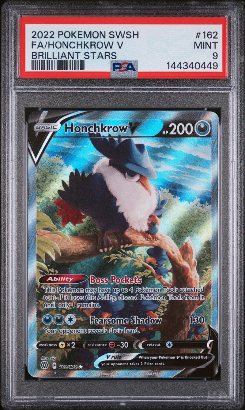 2022 Pokemon SWSH Brilliant Stars #162 FA/Honchkrow V Full Art PSA 9