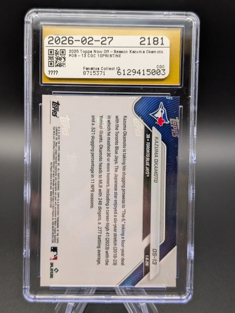 2025 Topps Now #OS-13 Kazuma Okamoto CGC Pristine 10