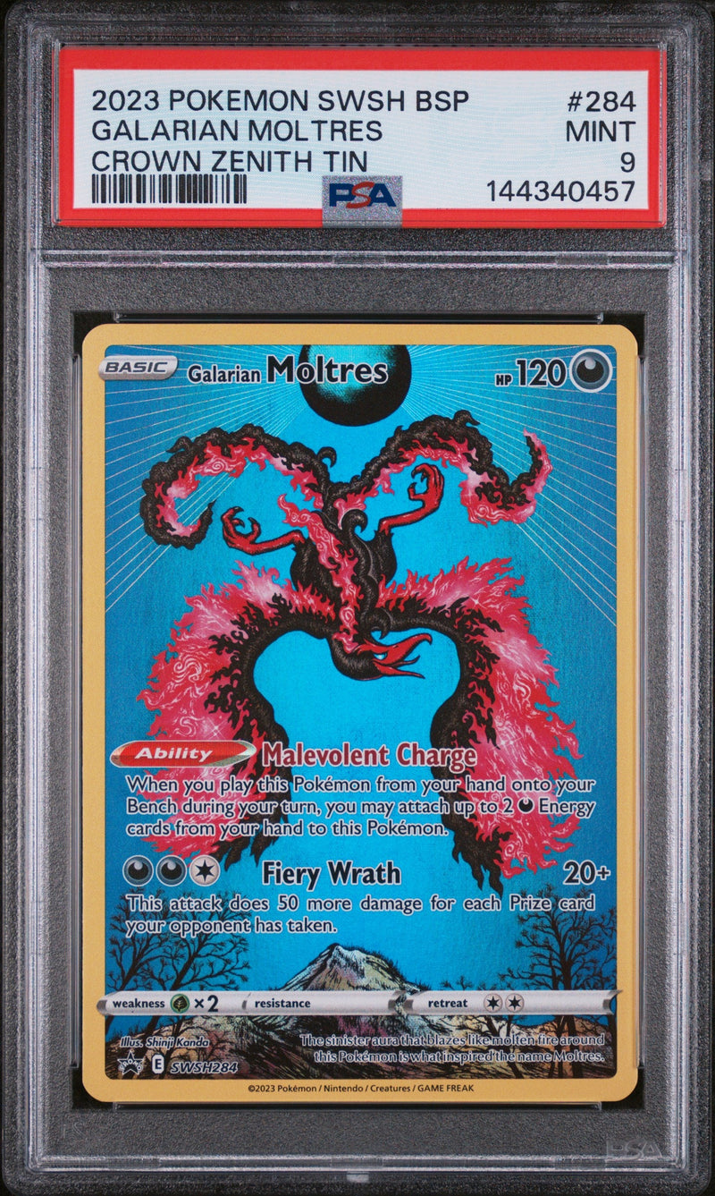 2023 Pokemon SWSH Black Star Promo #284 Galarian Moltres Crown Zenith Tin PSA 9