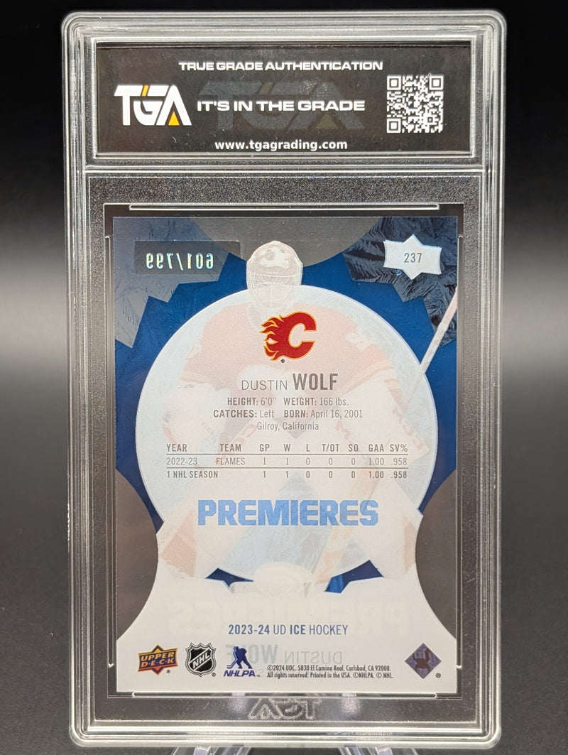 2023-24 UD Ice Dustin Wolf #237 Ice Premieres Blue 601/799 TGA 10 Flawless