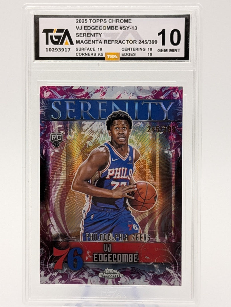 2025 Topps Chrome VJ Edgecombe #SY-13 Serenity Magenta Refractor 245/399 RC TGA 10 Gem Mint