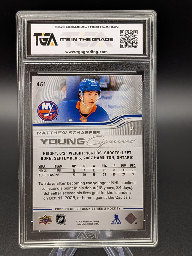 2025-26 Upper Deck Series 2 Matthew Schaefer Young Guns #451 TGA 9.5 NGM