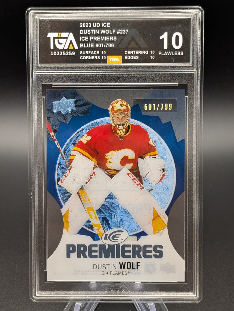 2023-24 UD Ice Dustin Wolf #237 Ice Premieres Blue 601/799 TGA 10 Flawless