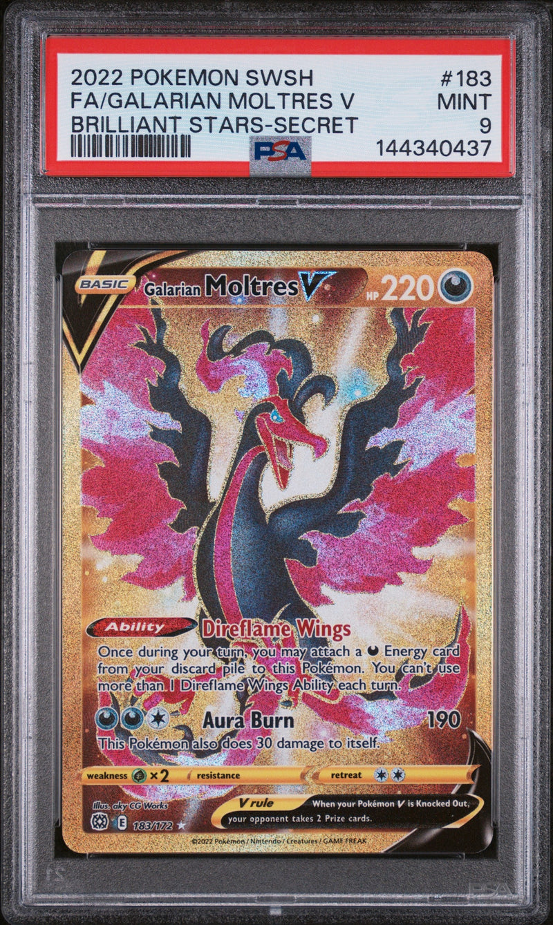 2022 Pokemon SWSH Brilliant Stars #183 FA/Galarian Moltres V Secret Rare PSA 9